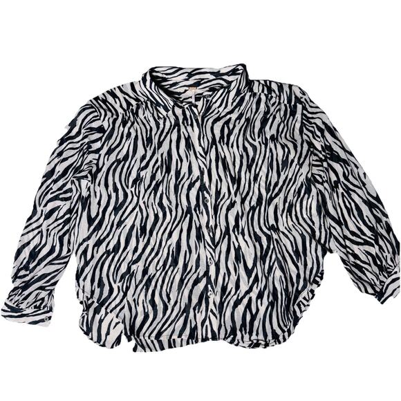 FREE PEOPLE LIGHTWEIGHT ZEBRA STRIPE BUTTON DOWN SHIRT XS - Picture 1 of 4